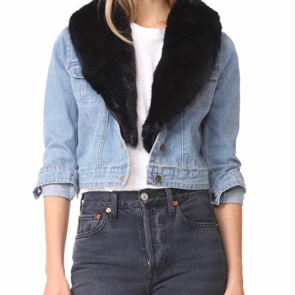 BB Dakota Jackets & Blazers - BB Dakota Mia Faux Fur Collar Denim Jacket in Light Blue